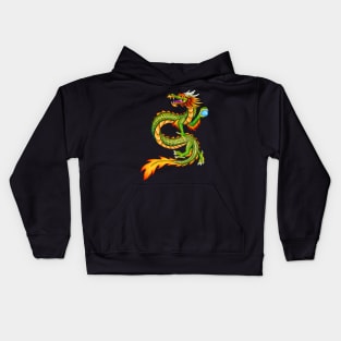 Colorful Cartoon Green Chinese Dragon Kids Hoodie